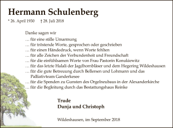 Traueranzeige von Hermann Schulenberg von SYK