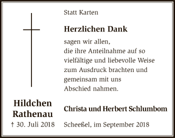 Traueranzeige von Hildchen Rathenau von SYK