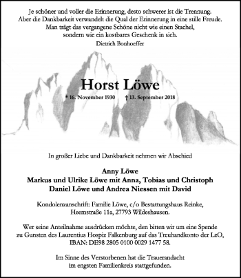 Traueranzeige von Horst Löwe von SYK