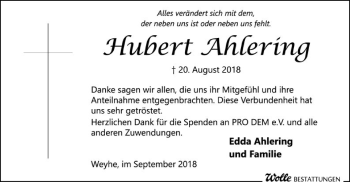 Traueranzeige von Hubert Ahlering von SYK