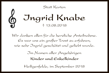 Traueranzeige von Ingrid Knabe von SYK