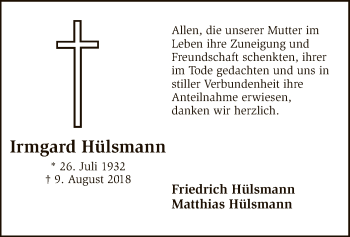 Traueranzeige von Irmgard Hülsmann von SYK