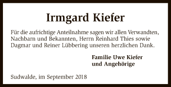 Traueranzeige von Irmgard Kiefer von SYK