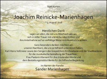 Traueranzeige von Joachim Reinicke-Marienhagen von SYK