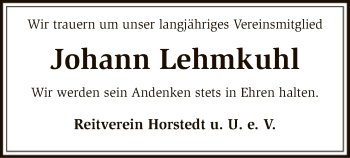 Traueranzeige von Johann Lehmkuhl von SYK