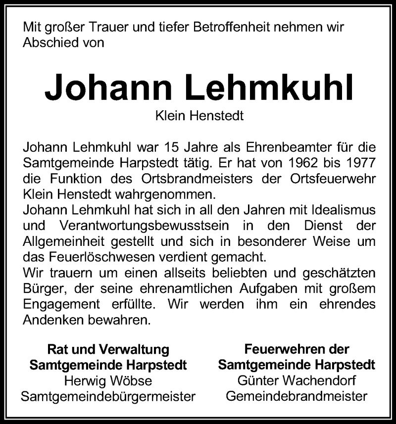  Traueranzeige für Johann Lehmkuhl vom 21.09.2018 aus SYK