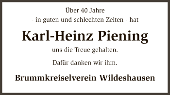 Traueranzeige von Karl-Heinz Piening von SYK