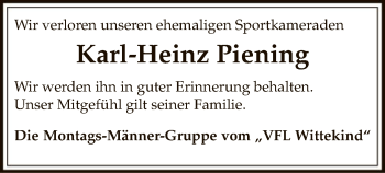Traueranzeige von Karl-Heinz Piening von SYK