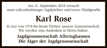 Traueranzeige von Karl Rose von SYK