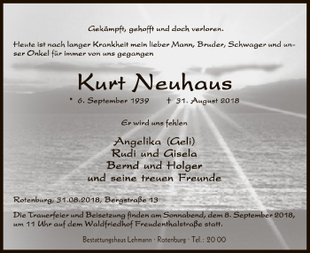 Traueranzeige von Kurt Neuhaus von SYK
