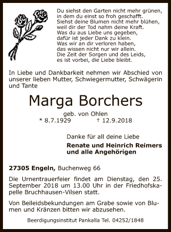 Traueranzeige von Marga Borchers von SYK