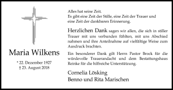 Traueranzeige von Maria Wilkens von SYK