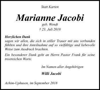 Traueranzeige von Marianne Jacobi von SYK