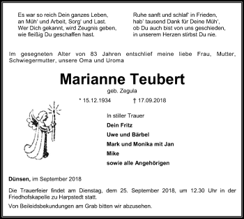 Traueranzeige von Marianne Teubert von SYK