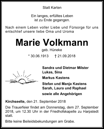 Traueranzeige von Marie Volkmann von SYK