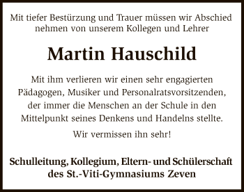 Traueranzeige von Martin Hauschild von SYK