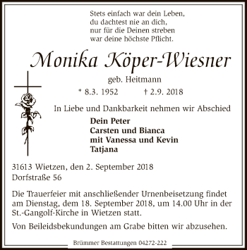 Traueranzeige von Monika Köper-Wiesner von SYK