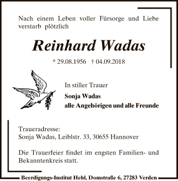 Traueranzeige von Reinhard Wadas von SYK