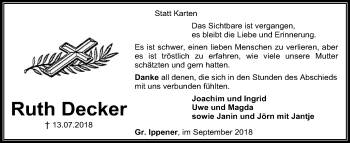 Traueranzeige von Ruth Decker von SYK