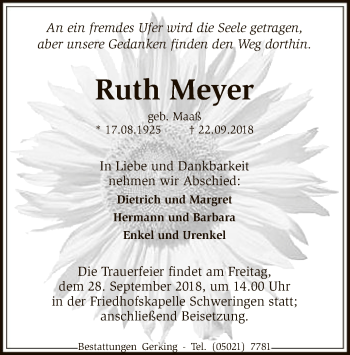 Traueranzeige von Ruth Meyer von SYK