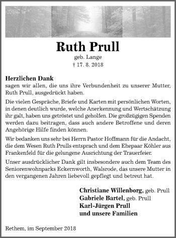 Traueranzeige von Ruth Prull von SYK