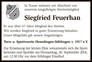 Traueranzeige von Siegfried Feuerhan von SYK