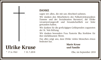 Traueranzeige von Ulrike Kruse von SYK