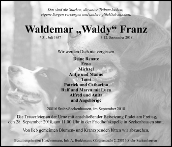 Traueranzeige von Waldemar Waldy Franz von SYK