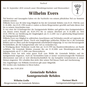 Traueranzeige von Wilhelm Evers von SYK