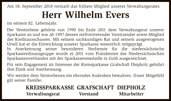 Traueranzeige von Wilhelm Evers von SYK