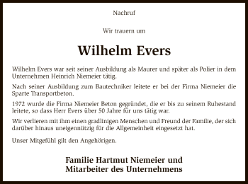 Traueranzeige von Wilhelm Evers von SYK