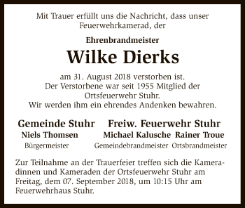 Traueranzeige von Wilke Dierks von SYK