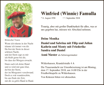 Traueranzeige von Winfried Winnie Famulla von SYK