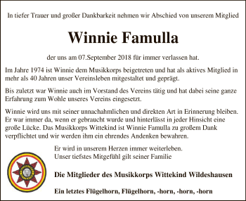 Traueranzeige von Winfried Winnie Famulla von SYK