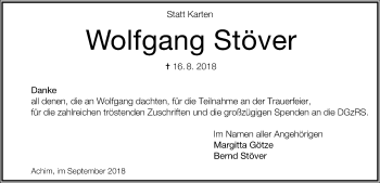 Traueranzeige von Wolfgang Stöver von SYK