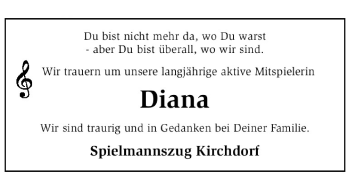 Traueranzeige von Diana Supe von SYK