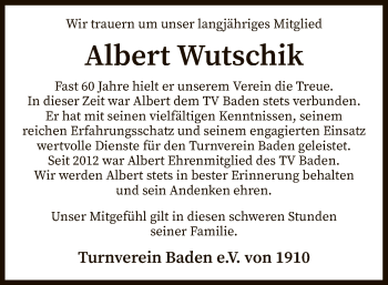 Traueranzeige von Albert Wutschik von SYK