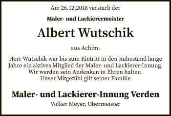 Traueranzeige von Albert Wutschik von SYK