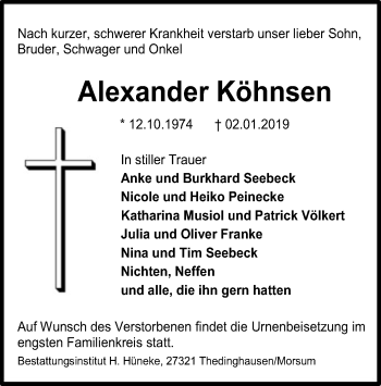 Traueranzeige von Alexander Köhnsen von SYK