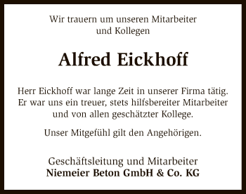 Traueranzeige von Alfred Eickhoff von SYK