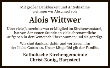 Traueranzeige von Alois Wittwer von SYK