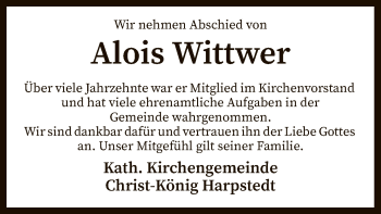 Traueranzeige von Alois Wittwer von SYK