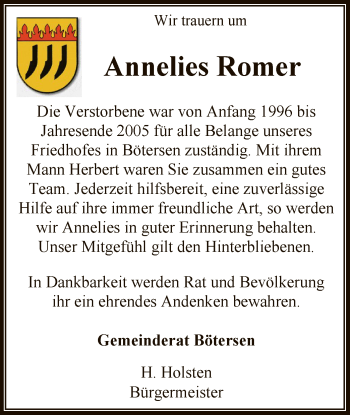 Traueranzeige von Annelies Romer von SYK