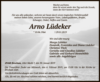 Traueranzeige von Arno Lüdeker von SYK