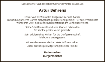 Traueranzeige von Artur Behrens von SYK