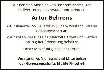 Traueranzeige von Artur Behrens von SYK