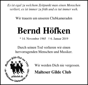 Traueranzeige von Bernd Höfken von SYK