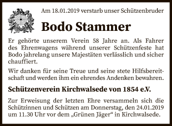 Traueranzeige von Bodo Stammer von SYK