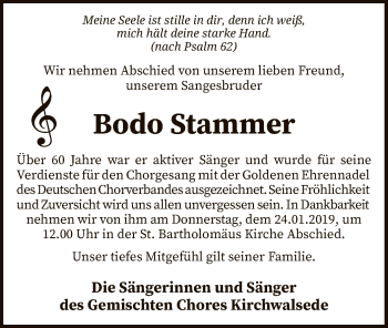 Traueranzeige von Bodo Stammer von SYK