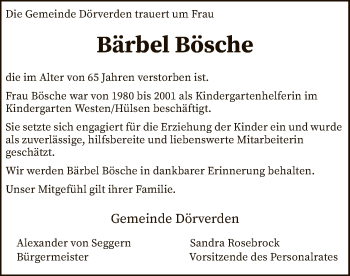 Traueranzeige von Bärbel Bösche von SYK